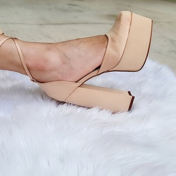 Champagne Platform High Heel Sandals Women Lace Up Square Close - Picture 5 of 5